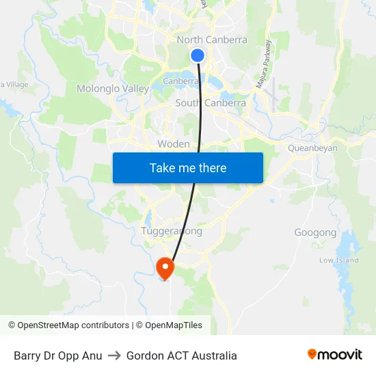 Barry Dr Opp Anu to Gordon ACT Australia map