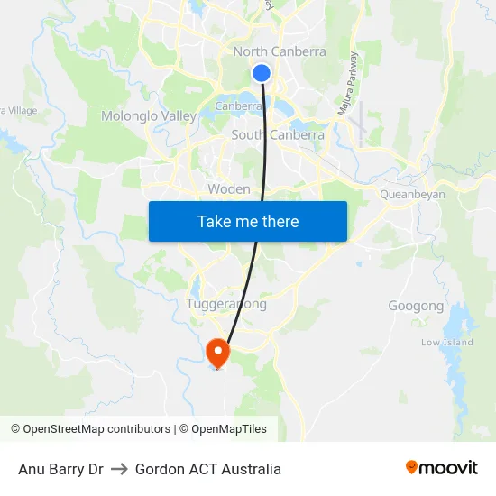 Anu Barry Dr to Gordon ACT Australia map