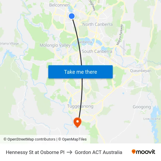 Hennessy St at Osborne Pl to Gordon ACT Australia map