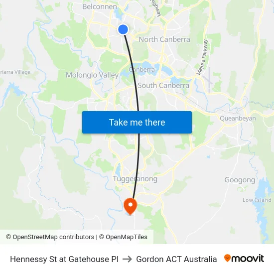 Hennessy St at Gatehouse Pl to Gordon ACT Australia map