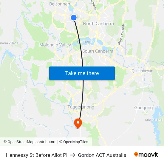 Hennessy St Before Allot Pl to Gordon ACT Australia map
