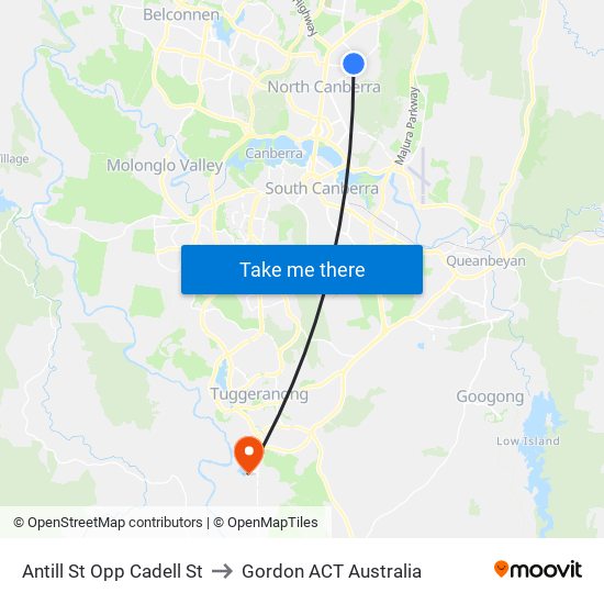 Antill St Opp Cadell St to Gordon ACT Australia map