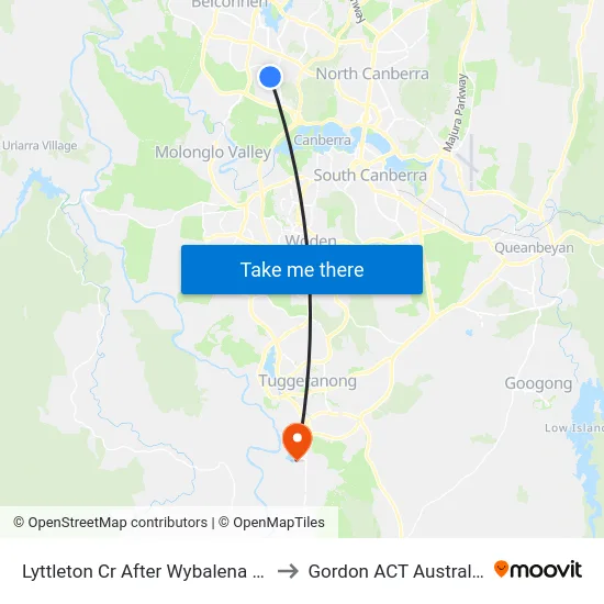 Lyttleton Cr After Wybalena Gr to Gordon ACT Australia map
