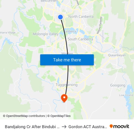 Bandjalong Cr After Bindubi St to Gordon ACT Australia map