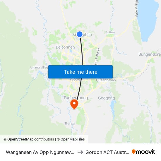 Wanganeen Av Opp Ngunnawal Ps to Gordon ACT Australia map