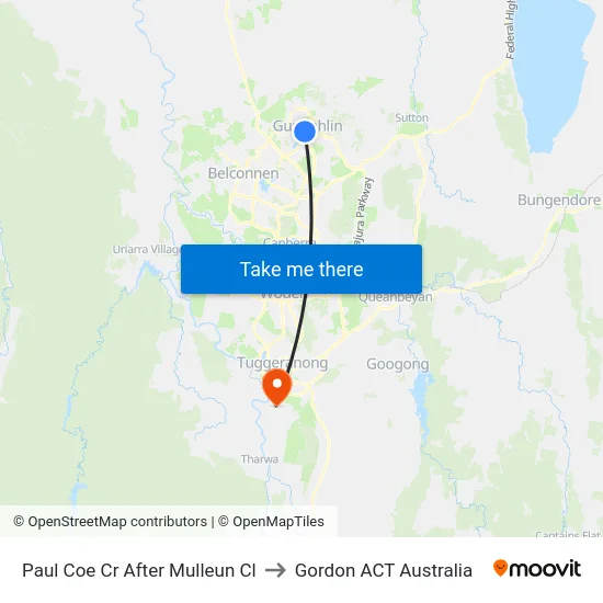 Paul Coe Cr After Mulleun Cl to Gordon ACT Australia map
