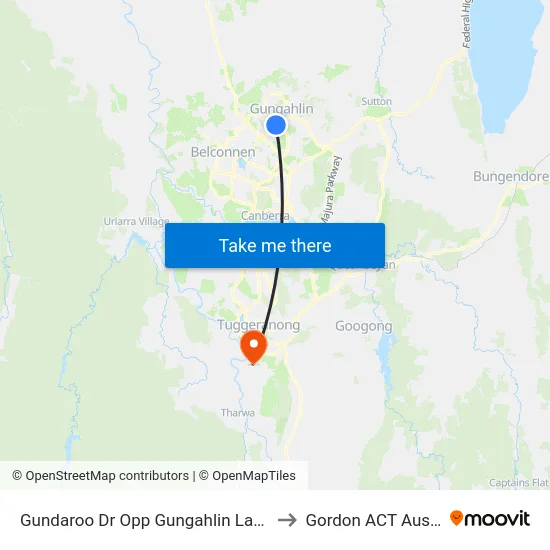 Gundaroo Dr Opp Gungahlin Lakes Club to Gordon ACT Australia map