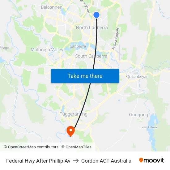 Federal Hwy After Phillip Av to Gordon ACT Australia map