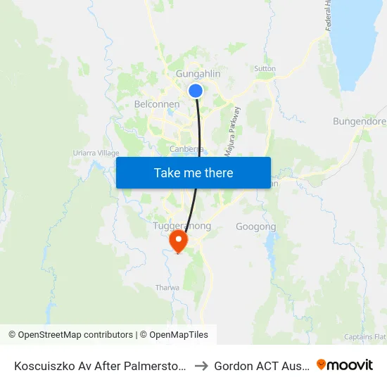 Koscuiszko Av After Palmerston Shops to Gordon ACT Australia map
