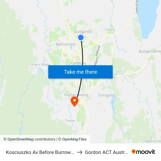 Kosciuszko Av Before Burrowa St to Gordon ACT Australia map