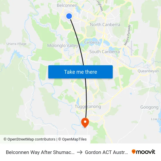 Belconnen Way After Shumack St to Gordon ACT Australia map