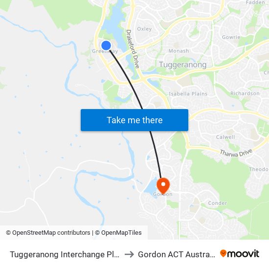 Tuggeranong Interchange Plt 5 to Gordon ACT Australia map