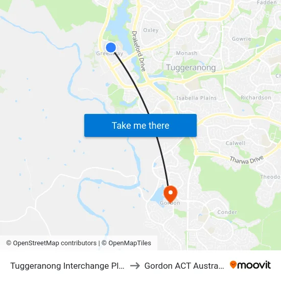 Tuggeranong Interchange Plt 5 to Gordon ACT Australia map