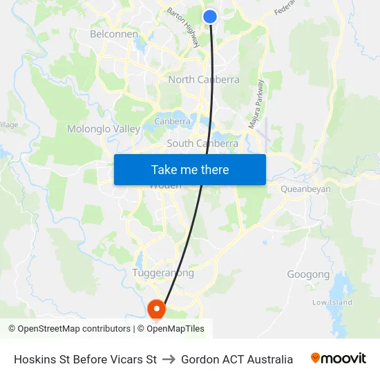 Hoskins St Before Vicars St to Gordon ACT Australia map