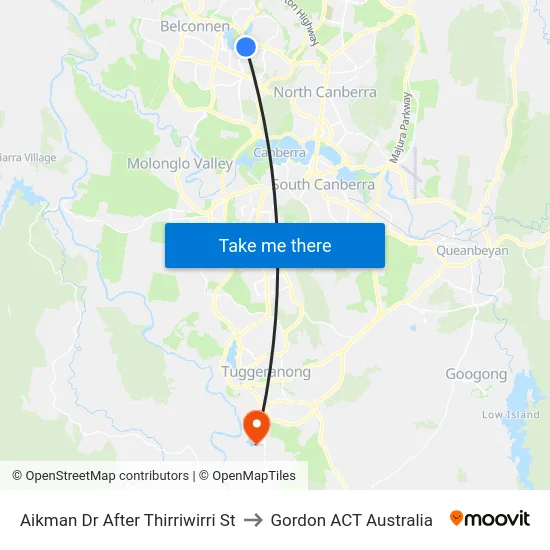Aikman Dr After Thirriwirri St to Gordon ACT Australia map