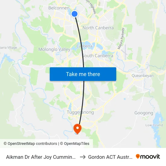 Aikman Dr After Joy Cummings Pl to Gordon ACT Australia map