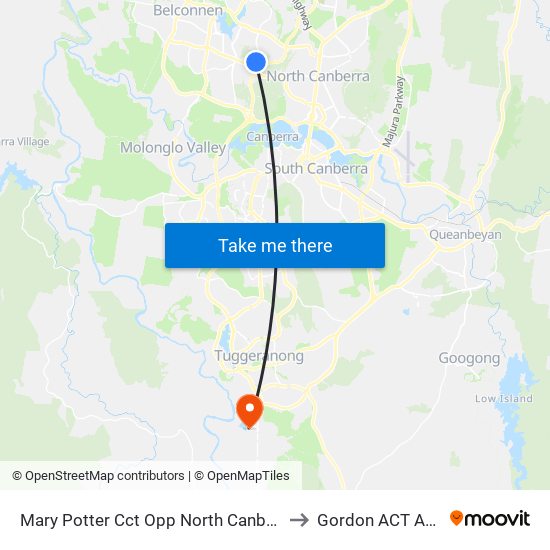 Mary Potter Cct Opp North Canberra Hospital to Gordon ACT Australia map