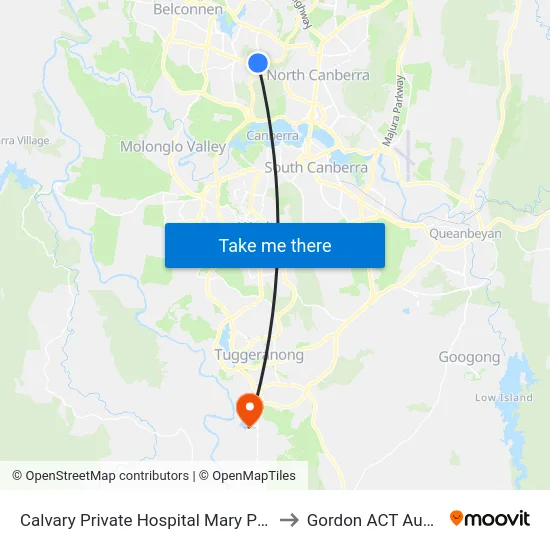 Calvary Private Hospital Mary Potter Cct to Gordon ACT Australia map