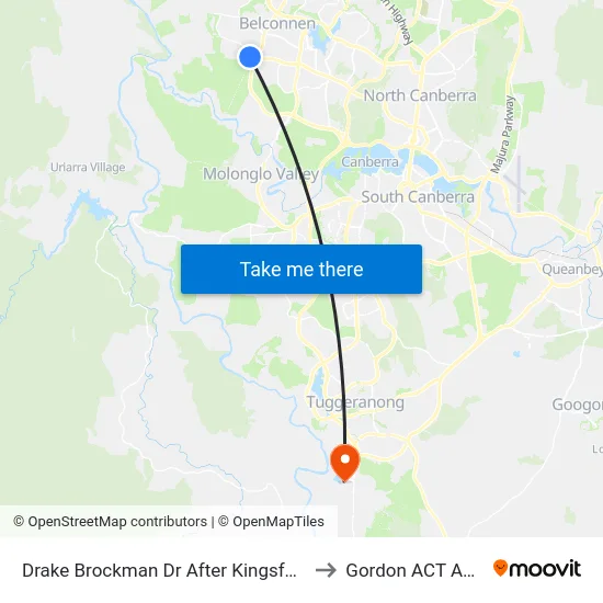 Drake Brockman Dr After Kingsford Smith Dr to Gordon ACT Australia map