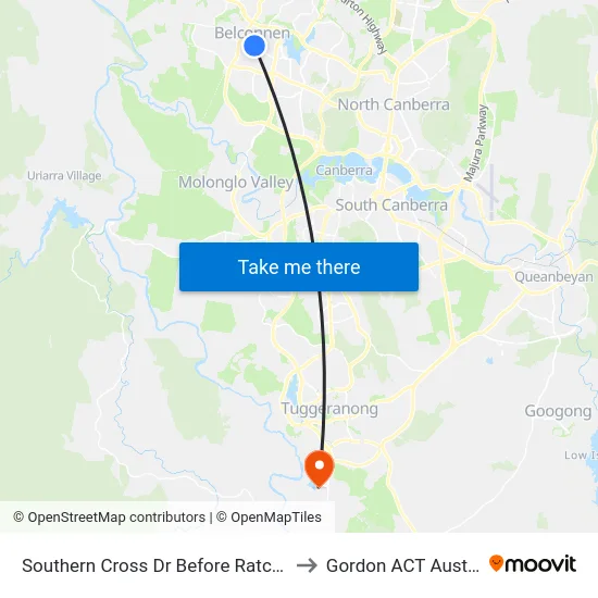 Southern Cross Dr Before Ratcliffe Cr to Gordon ACT Australia map