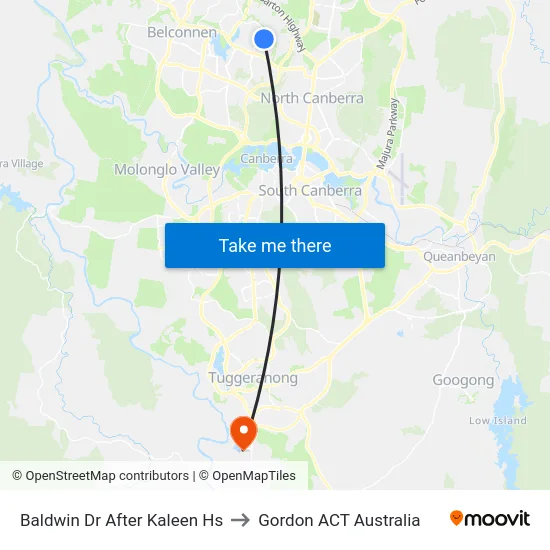 Baldwin Dr After Kaleen Hs to Gordon ACT Australia map