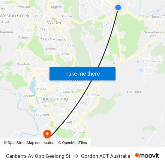 Canberra Av Opp Geelong St to Gordon ACT Australia map