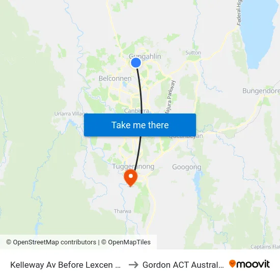 Kelleway Av Before Lexcen Av to Gordon ACT Australia map