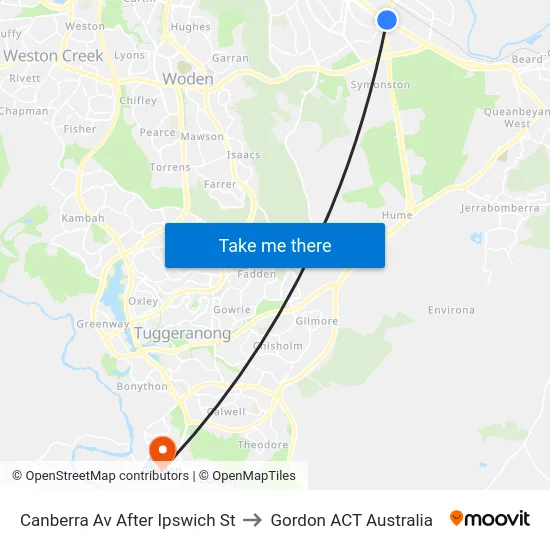 Canberra Av After Ipswich St to Gordon ACT Australia map