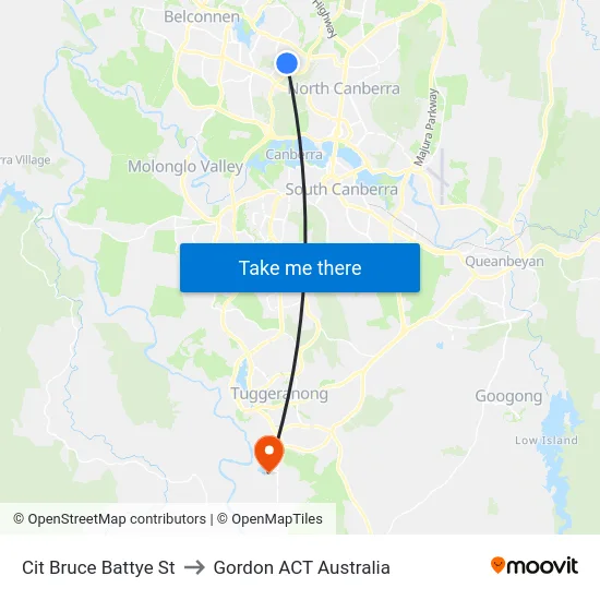 Cit Bruce Battye St to Gordon ACT Australia map