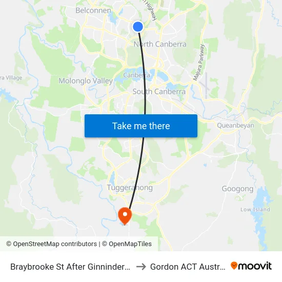 Braybrooke St After Ginninderra Dr to Gordon ACT Australia map