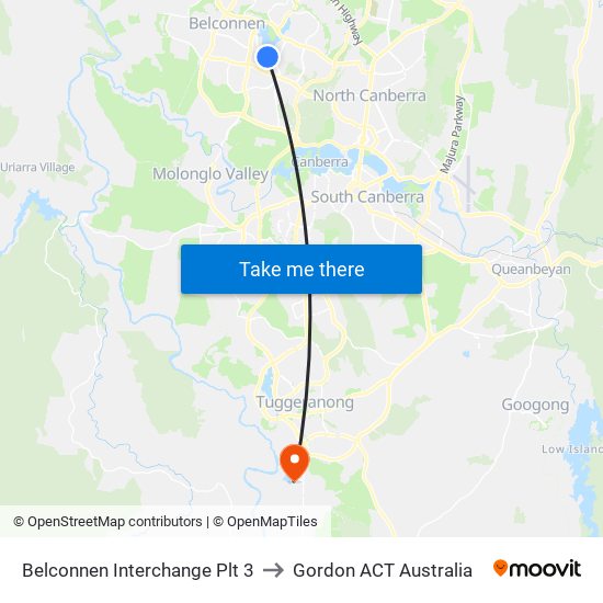 Belconnen Interchange Plt 3 to Gordon ACT Australia map