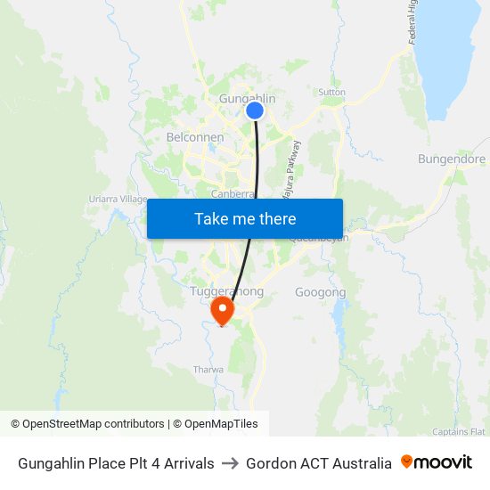 Gungahlin Place Plt 4 Arrivals to Gordon ACT Australia map