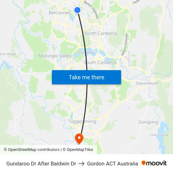 Gundaroo Dr After Baldwin Dr to Gordon ACT Australia map