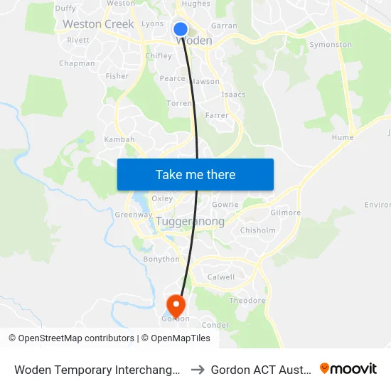 Woden Temporary Interchange Plt 1 to Gordon ACT Australia map