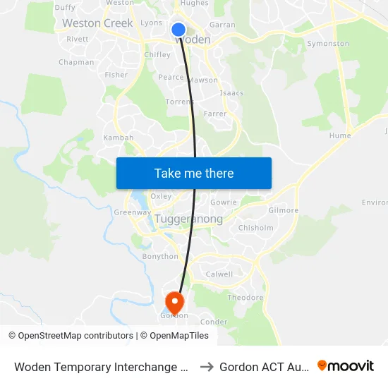 Woden Temporary Interchange Plt 6 Arrive to Gordon ACT Australia map