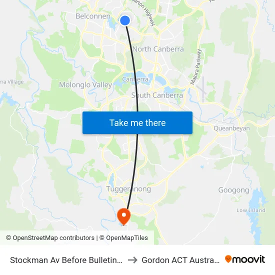 Stockman Av Before Bulletin St to Gordon ACT Australia map