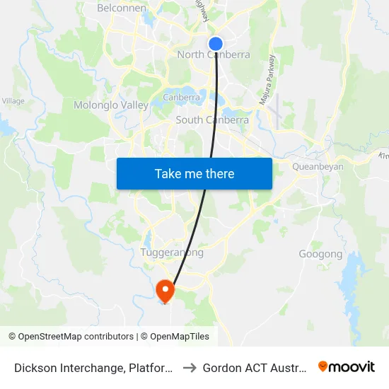 Dickson Interchange, Platform 2 to Gordon ACT Australia map