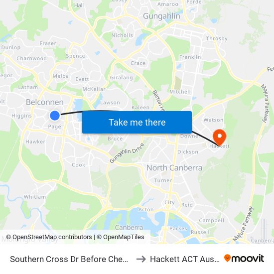 Southern Cross Dr Before Chewings St to Hackett ACT Australia map