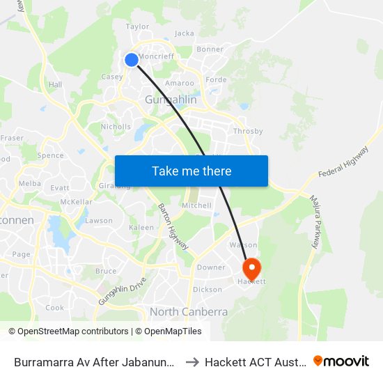 Burramarra Av After Jabanungga Av to Hackett ACT Australia map