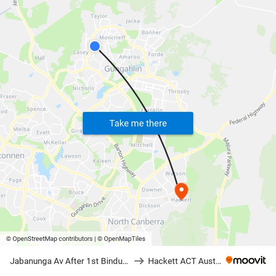 Jabanunga Av After 1st Bindugan Cr to Hackett ACT Australia map