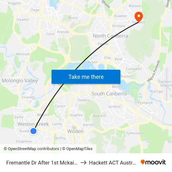 Fremantle Dr After 1st Mckail Cr to Hackett ACT Australia map