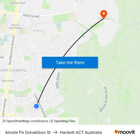Ainslie Ps Donaldson St to Hackett ACT Australia map