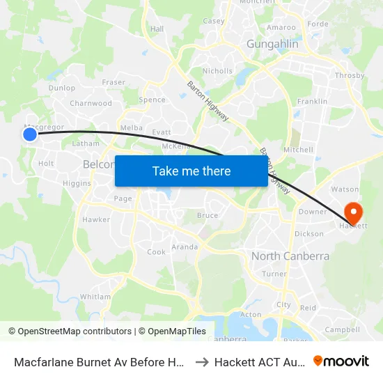 Macfarlane Burnet Av Before Hollows Cct to Hackett ACT Australia map