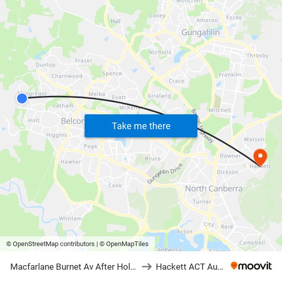 Macfarlane Burnet Av After Hollows Cct to Hackett ACT Australia map
