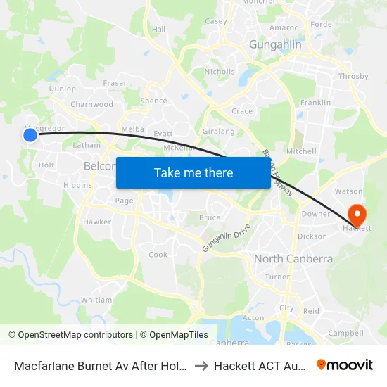 Macfarlane Burnet Av After Hollows Cct to Hackett ACT Australia map