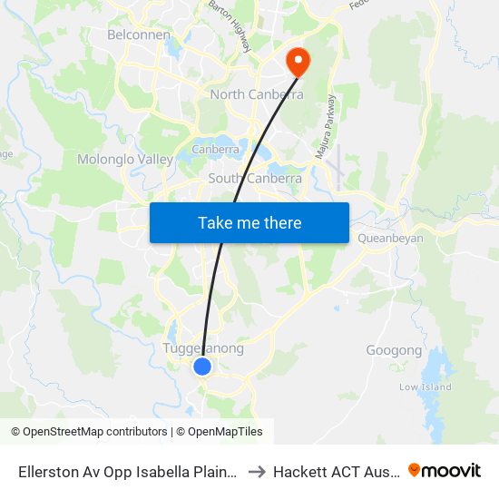 Ellerston Av Opp Isabella Plains Shops to Hackett ACT Australia map