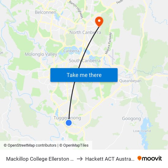 Mackillop College Ellerston Av to Hackett ACT Australia map