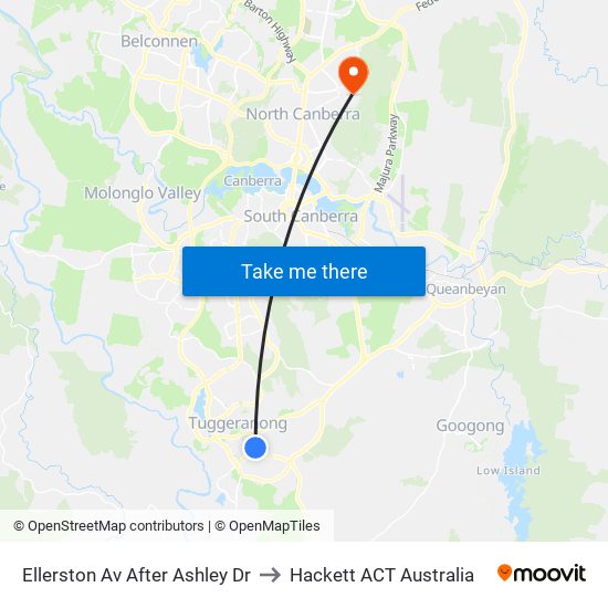 Ellerston Av After Ashley Dr to Hackett ACT Australia map