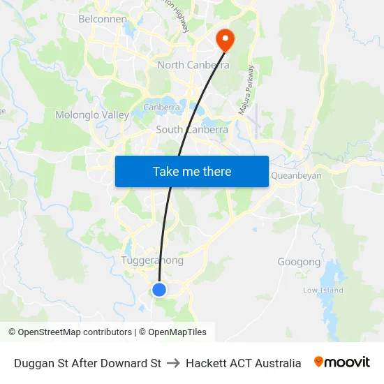 Duggan St After Downard St to Hackett ACT Australia map