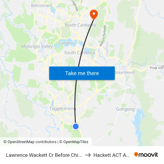 Lawrence Wackett Cr Before Chippindall Cct to Hackett ACT Australia map